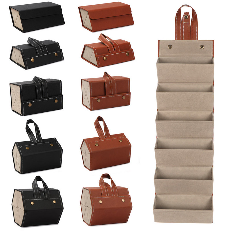 Pārnēsājams briļļu organizators 2/3/4/5/6 Vairāku slotu brilles Glabāšanas displejs Ceļojumu salokāmas saulesbrilles PU ādas futrālis