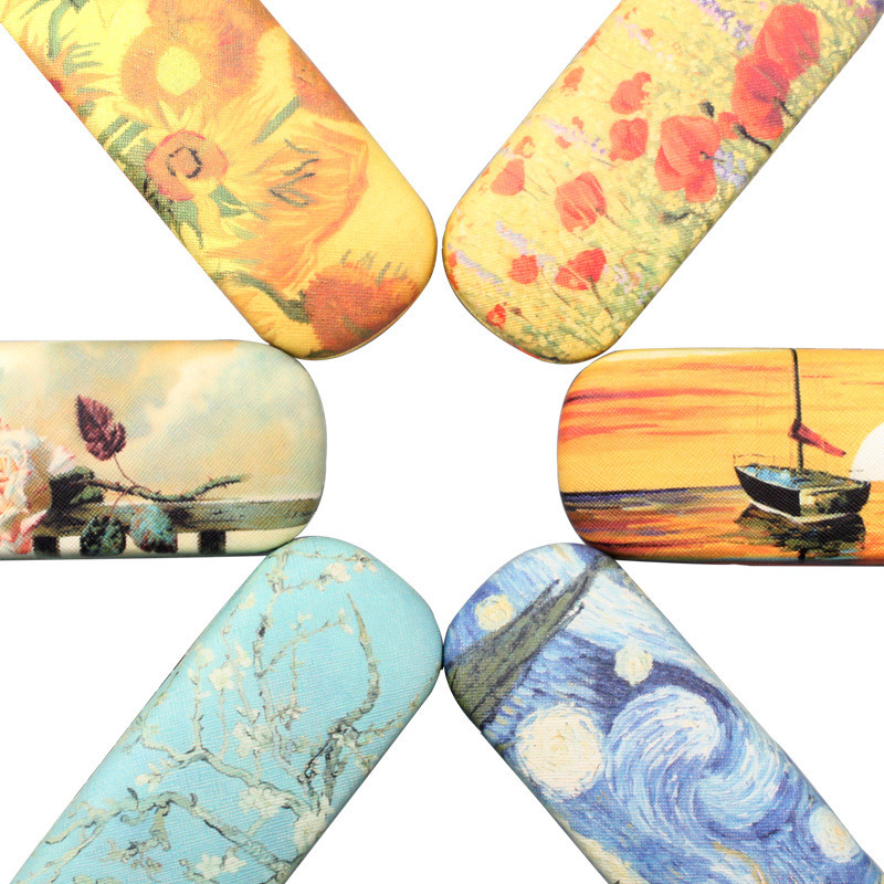 Prillide karp Naiste kõvast nahast lugemisprillide ümbris Meeste Retro Unisex lilleprinteriga prillide kaitse päikeseprillide karp