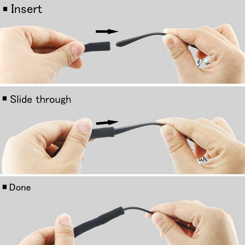 Podesivi držač za naočale, univerzalni držač za naočale od užeta, sportski uniseks remen za držač sunčanih naočala, set od 6 (crni)