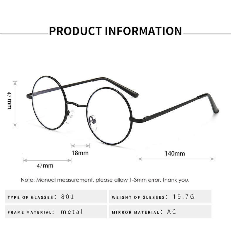 Retro Vintage mänguarvuti prillid naistele Meestele Anti-sinine hele metallraamiga läbipaistev lääts Ümmargused prillid Prillid