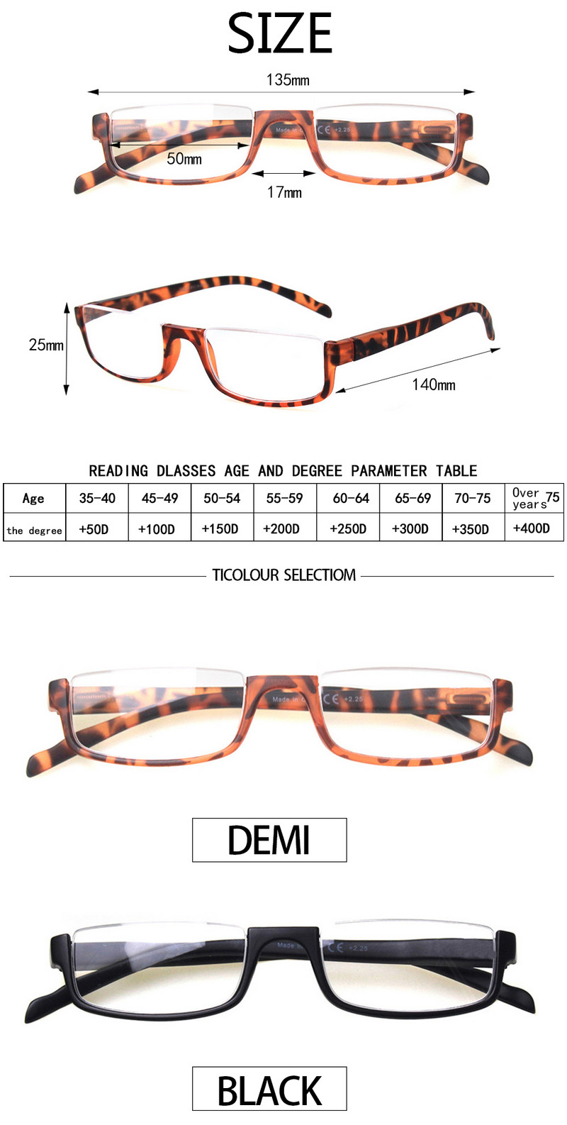 Очила за четене Пролетна панта Модни женски мъжки очила за четене с половин рамка
