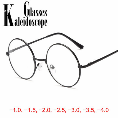 Мъже, жени, ретро метални очила с кръгла рамка за очила за четене при късогледство -1,0 -1,5 -2 -2,5 -3 -3,5 -4