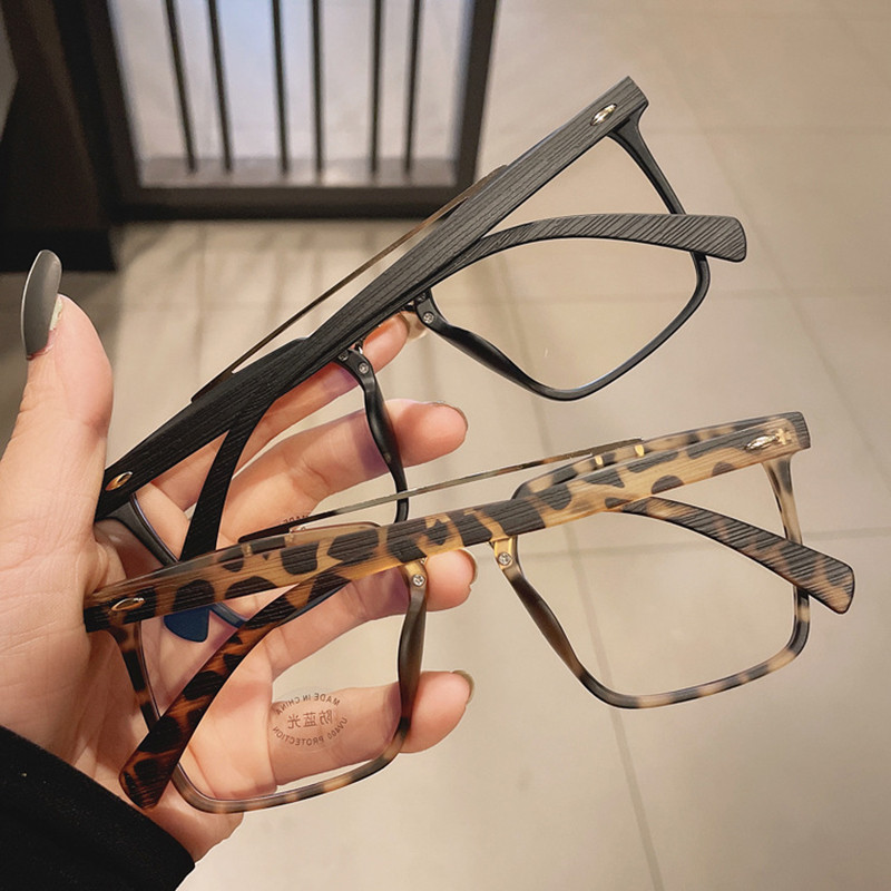 SO&EI Retro Metal Double Bridges Τετράγωνα γυναικεία γυαλιά Σκελετός Fashion Clear Anti-Blu-Ray Ανδρικά γυαλιά TR90 Σκελετός οπτικών ρίγες