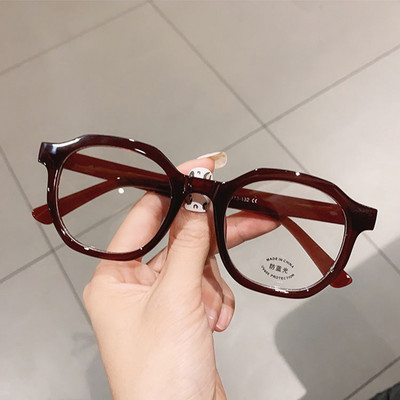SO&EI Fashion Irregular Square Women Optical Glasses Frame Clear Anti-Ray Lens Eyewear Vintage Men Wine Red Champagne Frame