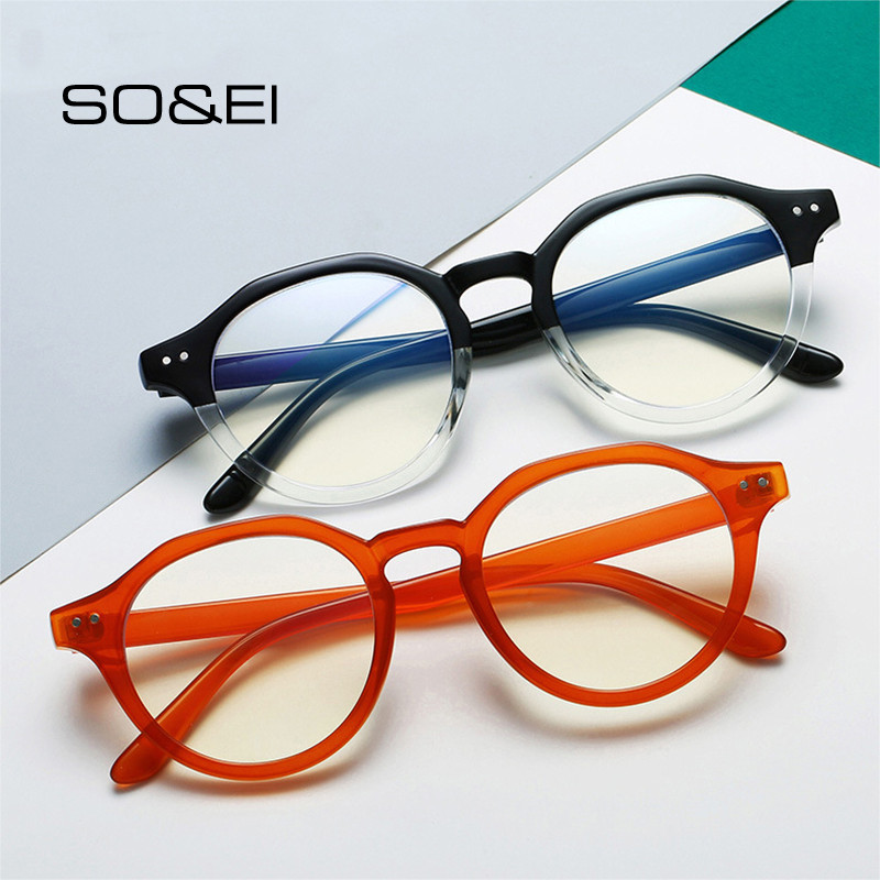 SO&EI Modni Okrugli Anti-Blu-Ray Ženski okviri za naočale Vintage Muški optički okvir Prozirne leće Nokti Naočale Računalne naočale