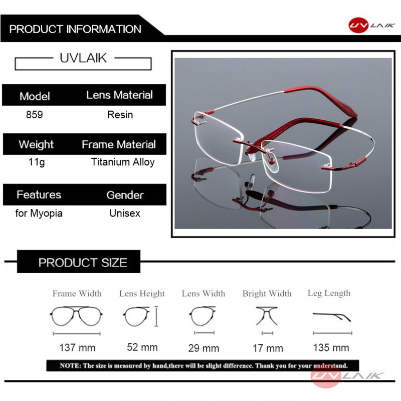 UVLAIK Alloy Titanium Eyeglasses Frames Women Men Гъвкава оптична рамка Без рамки Очила с рецепта Очила без рамки