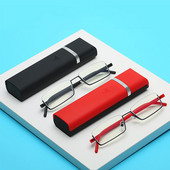 Skaitymo akiniai TR90 nerūdijančio plieno pusės rėmo neatspindintys unisex moteriški vyriški optiniai veidrodžiai Presbyopia akinių dėklas