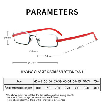 Γυαλιά ανάγνωσης TR90 από ανοξείδωτο ατσάλι μισό πλαίσιο Αντιανακλαστική Unisex Ανδρική θήκη γυαλιών πρεσβυωπίας οπτικού καθρέφτη