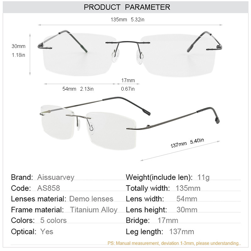 Vīriešu briļļu ietvari bezmalu brilles optiskie zīmola dizainers receptes titāna sakausējuma vieglas, izskatīgas biznesa brilles lētas