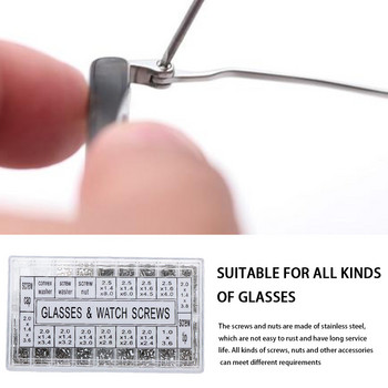 Комплект за ремонт на очила Малки слънчеви очила Асортимент за оптичен ремонт Гайка от неръждаема стомана Монтаж за часовник Винтове за ремонт на очила