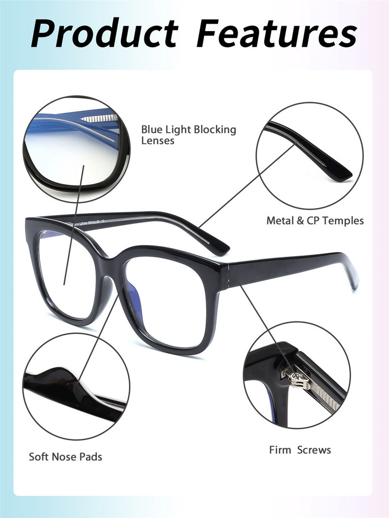 JM Acetate Σκελετός Υπερμεγέθη τετράγωνο Anti Blue Light Γυαλιά Γυναικεία Ανδρικά Υπολογιστής Big Blue Light Blocking Glasses Οπτικά γυαλιά