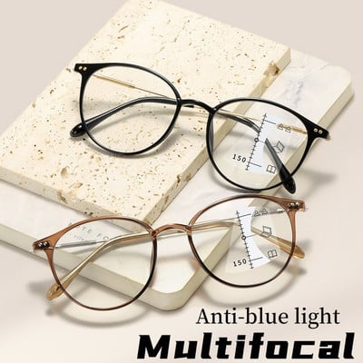 Anti-mėlyni, šviesiai progresyvūs skaitymo akiniai Vintažiniai vyriški akiniai Moterims netoli toli Retro Ultralight Bifocal Multifocal Presbyopia