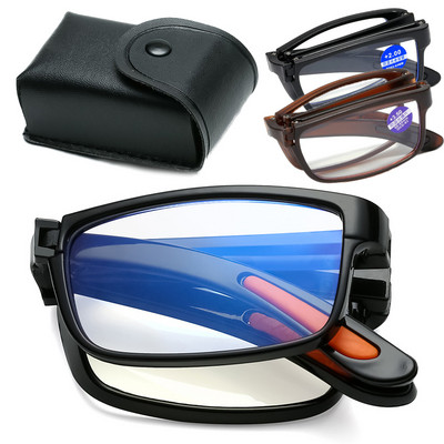 Сгъваеми очила за четене с кутия Жени Мъже Преносими очила против синя светлина TR90 Очила за далекоглед Диоптри +1,0 +1,5 до +4,0