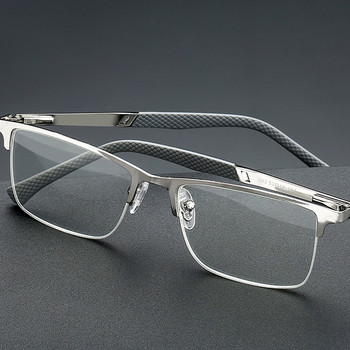 Мъжки бизнес очила за четене с половин джанта, компютър, блокираща синя светлина, далекогледство, против умора, висококачествена метална рамка