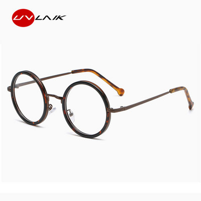 UVLAIK Retro Round Eyeglasses Frame Women Clear Lens Myopia Glasses Frames Men Vintage Transparent Optical Prescription Eyeglass