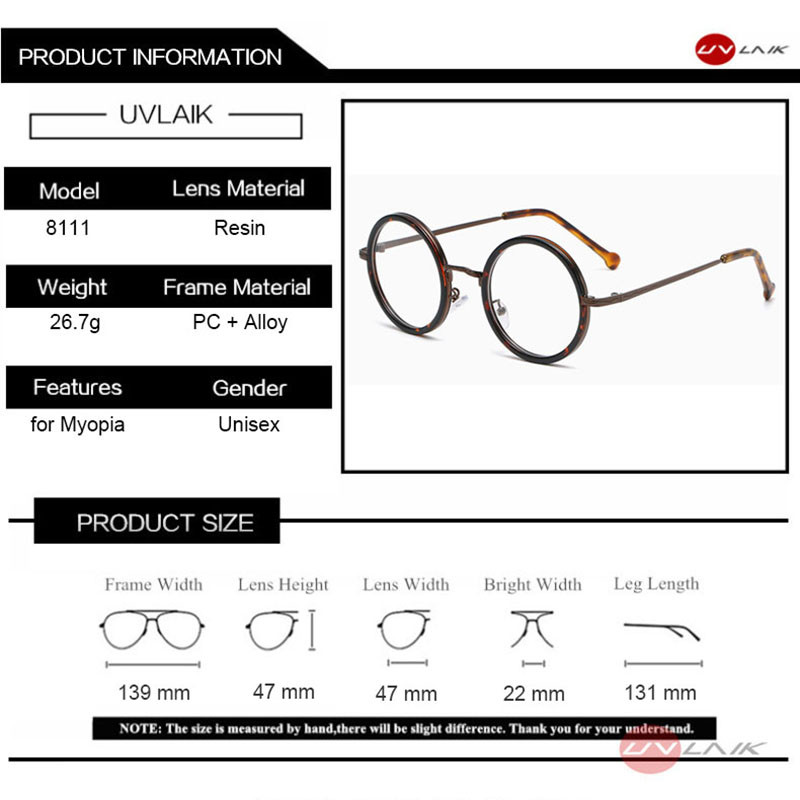 UVLAIK retro apaļo briļļu ietvars sievietēm, caurspīdīgs objektīvs, tuvredzība Briļļu ietvari vīriešiem, retro caurspīdīgas, optiskas recepšu brilles