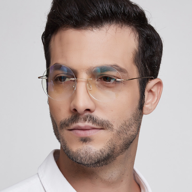 Vieglas titāna sakausējuma bezmalu apaļas brilles vīriešiem un sievietēm Aplis optiskās recepšu briļļu rāmis oculos de grau