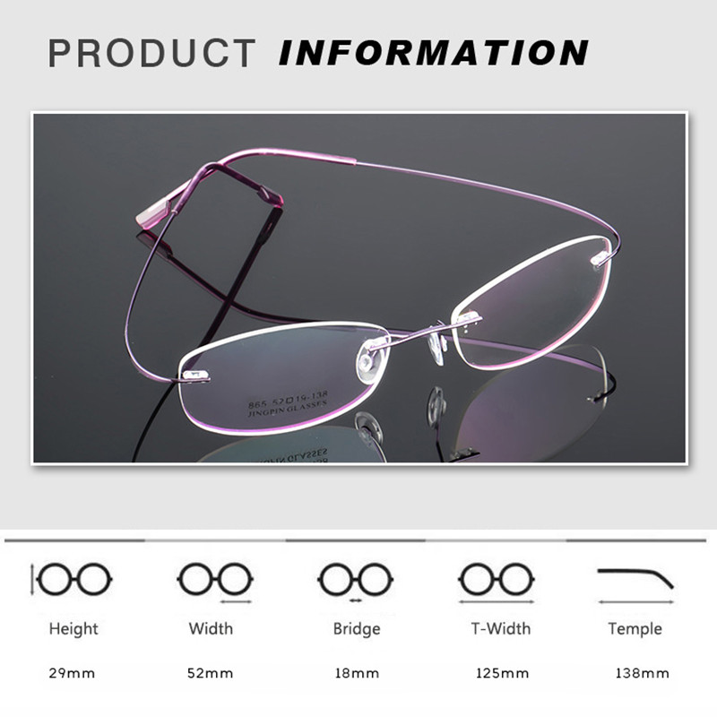 Оптична модна рамка за очила без рамки Memory Alloy Eyeglasses Предписани ултралеки гъвкави рамки 6 цвята F865