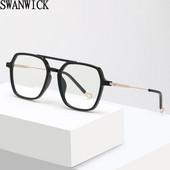 Swanwick TR90 četvrtasti okvir za naočale muške velike pola metalne modne naočale protiv plave svjetlosti ženske prozirne leće s dvostrukim mostom crno smeđe