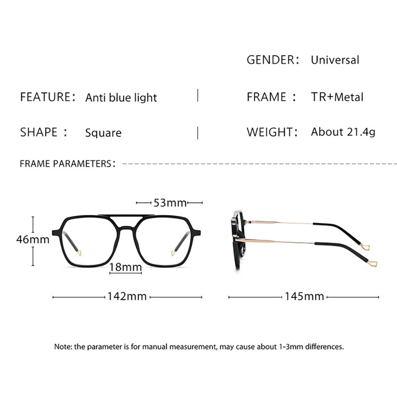 Swanwick TR90 četvrtasti okvir za naočale muške velike pola metalne modne naočale protiv plave svjetlosti ženske prozirne leće s dvostrukim mostom crno smeđe