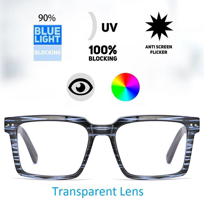 Swanwick naočale protiv plavog svjetla s četvrtastim prozirnim staklima modne tr90 muške naočale s oprugom šarke crne prozirne muške