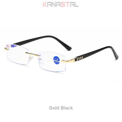 Muške naočale za čitanje koje blokiraju plavo svjetlo Metalne HD leće Ultralake naočale bez okvira Ženske naočale za dalekovidnost +4.0