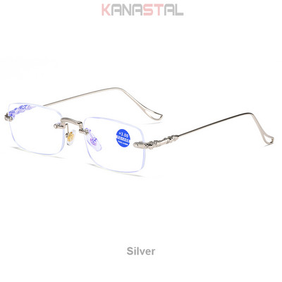 Muške naočale za čitanje koje blokiraju plavo svjetlo Metalne HD leće Ultralake naočale bez okvira Ženske naočale za dalekovidnost +4.0