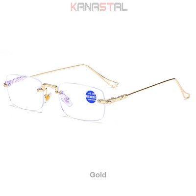 Muške naočale za čitanje koje blokiraju plavo svjetlo Metalne HD leće Ultralake naočale bez okvira Ženske naočale za dalekovidnost +4.0