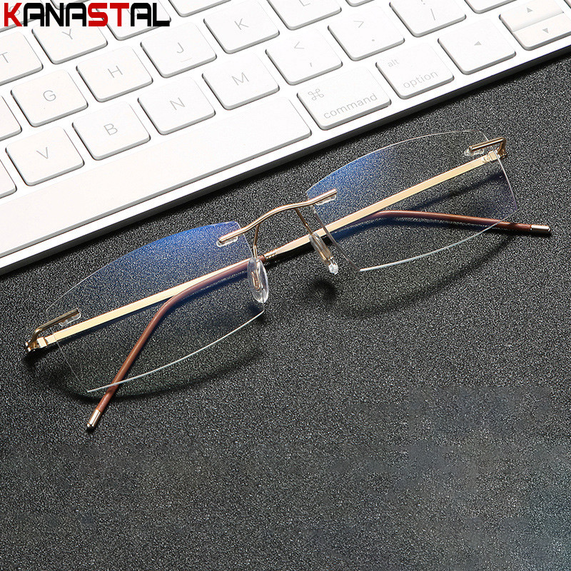 Muške naočale za čitanje koje blokiraju plavo svjetlo Metalne HD leće Ultralake naočale bez okvira Ženske naočale za dalekovidnost +4.0