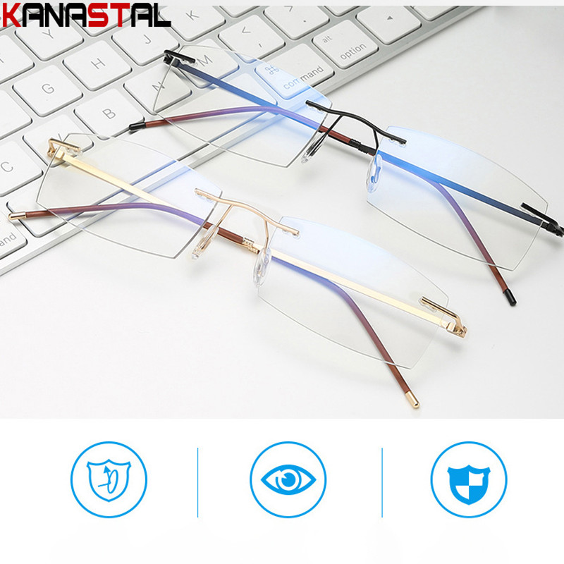 Muške naočale za čitanje koje blokiraju plavo svjetlo Metalne HD leće Ultralake naočale bez okvira Ženske naočale za dalekovidnost +4.0