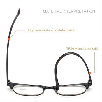 Ανδρικά γυαλιά ανάγνωσης πρεσβυωπίας μισού σκελετού Γυναικεία εξαιρετικά ελαφριά γυαλιά κατά της κούρασης Φορητά γυαλιά TR90 με βαθμό +1,0 έως +4,0
