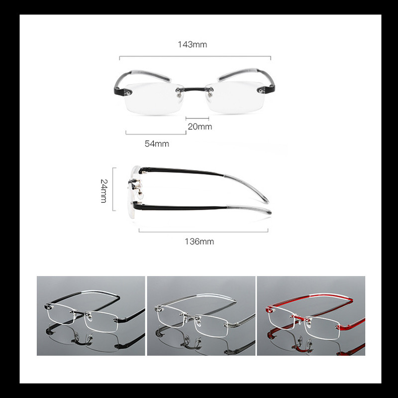 Nove naočale za čitanje bez okvira za muškarce, žene, uniseks modne naočale za dalekovidnost, dioptrija +1,0 do 3,0, naočale za dalekovidnost