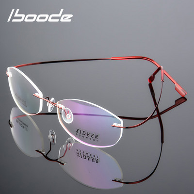 iboode Keret nélküli Titán ötvözet Szemüvegkeret Férfi Női Retro Optikai Myopia Szemüvegkeret Márka Tervező Szuper könnyű szemüvegek