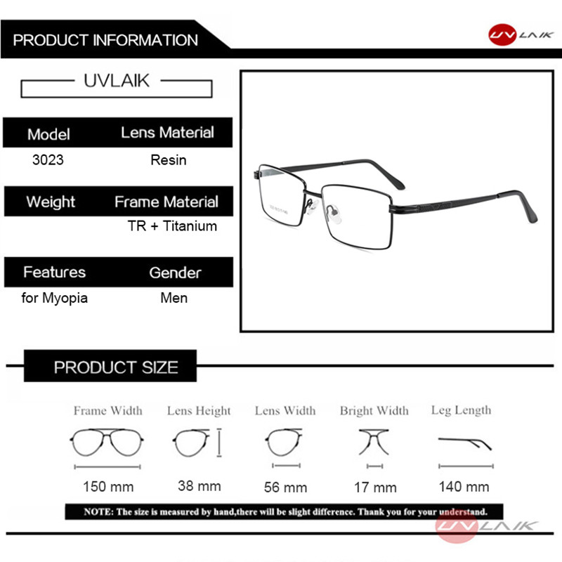 UVLAIK Poslovne naočale Muški četvrtasti okvir za naočale od legure titana Muške naočale s dioptrijom za kratkovidnost Debeli metalni okvir za naočale
