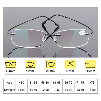 Unisex Ultralight Rimless Glasses Clear Memory Titanium Reading Glass Magnetic Presbyopic Eyewear Strength +1,0~+4,0