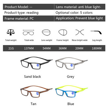 Дамски очила за четене, блокиращи синя светлина, магнитни висящи преносими кръгли мъжки очила за компютърно четене