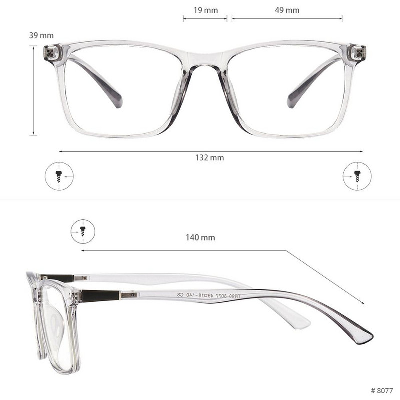 Ανδρικά και γυναικεία καθαρά γυαλιά πλαισίου τετράγωνο TR90 γυαλιά πλήρους χείλους για συνταγογραφούμενους φακούς Myopia Reading Multifocal