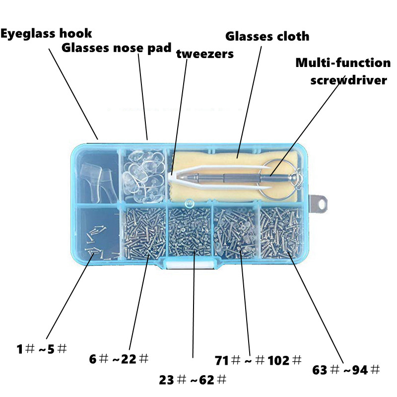 500 vnt akiniai Atsuktuvas Akiniai Sraigtai Akiniai nuo saulės taisymo rinkinys Įrankis Akiniai Priedai 10 Porų Nosies pagalvėlės Laikiklis Akinių kabliukas