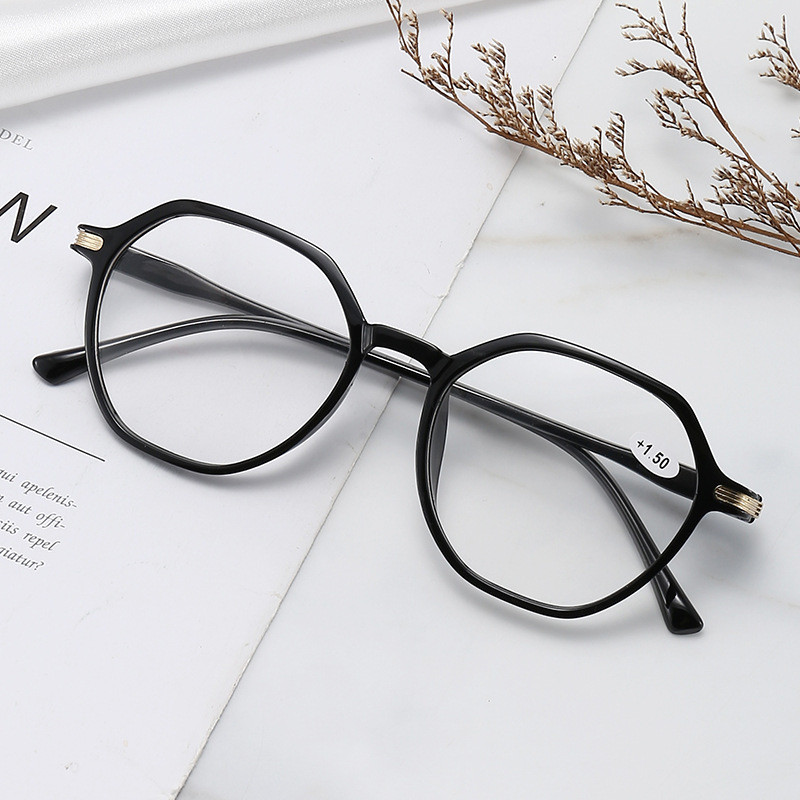 Poligonalni crni metalni okvir, modne naočale za čitanje Unisex prozirne naočale za čitanje Naočale za čitanje