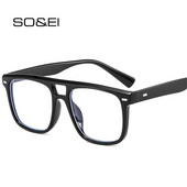 SO&EI, retro pătrat, poduri duble, ochelari, rame, lentile anti-Blu-Ray, ochelari pentru bărbați, nituri optice, cadru, ochelari de protecție pentru computer
