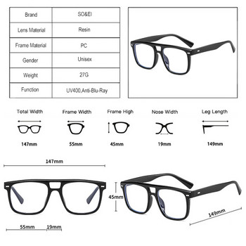 SO&EI Ретро квадратни двойни мостове Дамски рамки за очила Прозрачни анти-Blu-Ray лещи Очила Мъжки оптични нитове Рамки Компютърни очила