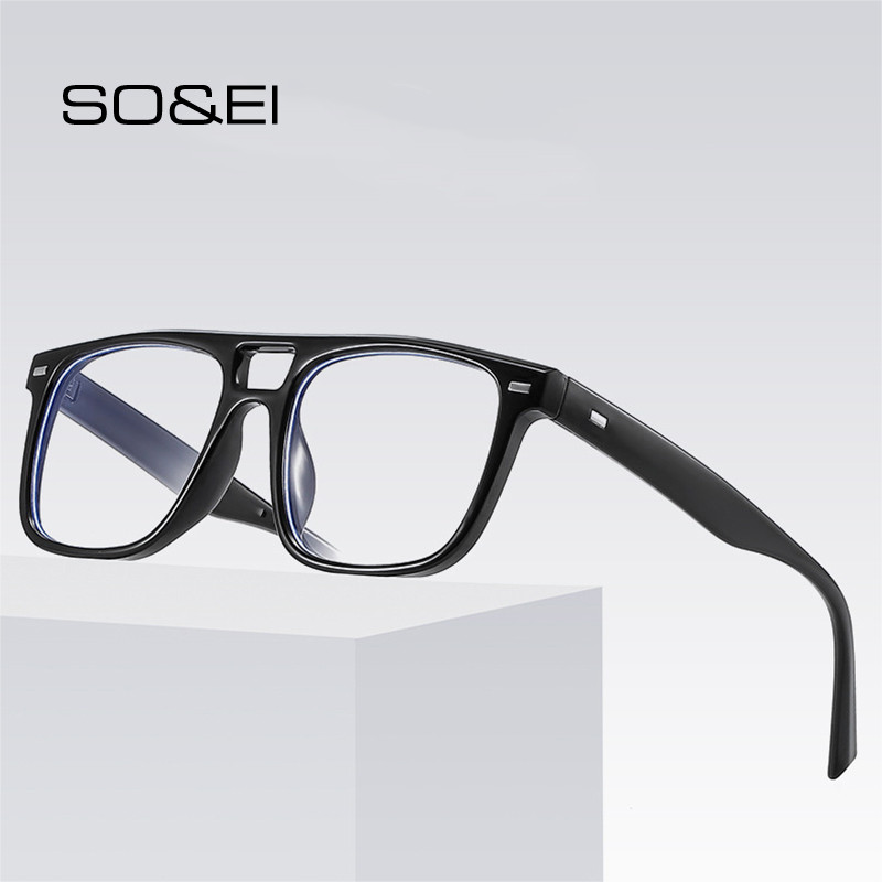SO&EI, retro pătrat, poduri duble, ochelari, rame, lentile anti-Blu-Ray, ochelari pentru bărbați, nituri optice, cadru, ochelari de protecție pentru computer