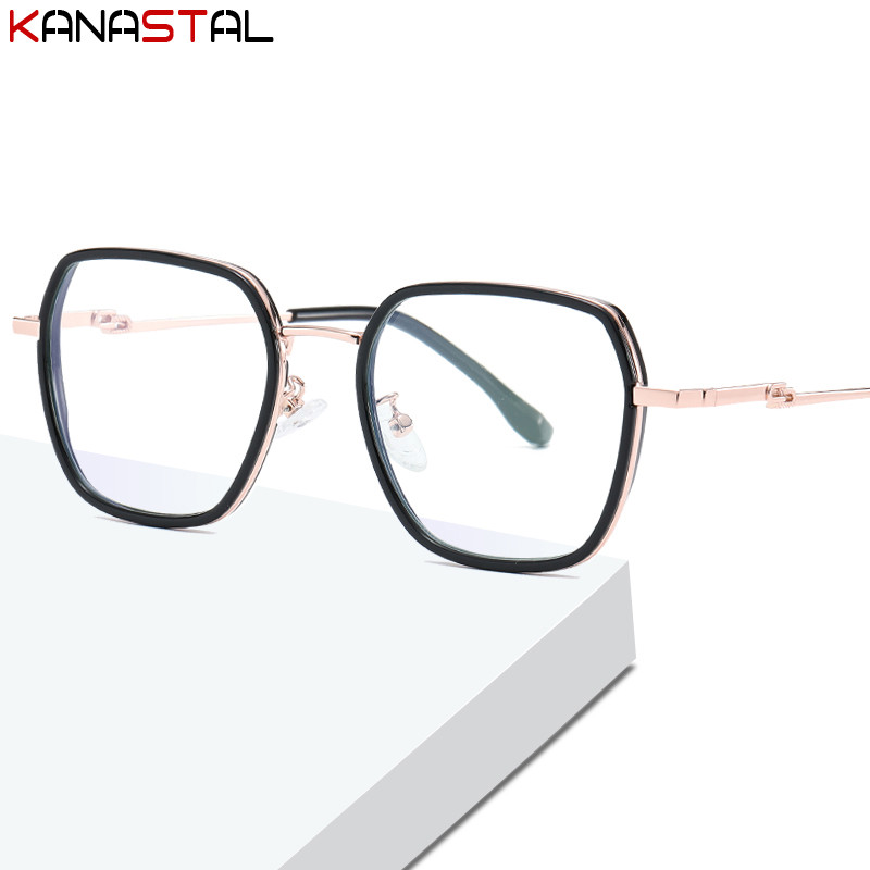 Ochelari noi pentru femei, cu blocare a luminii albastre, retro TR Metal, ochelari pătrați, cadru anti-raze, oglindă plată, ochelari optici, ochelari pentru bărbați