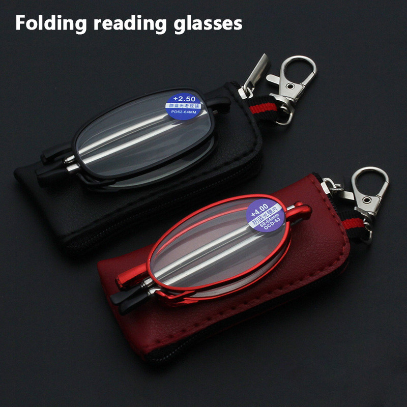 Prijenosne, ultratanke naočale za čitanje, muške sklopive male okvire za naočale, crne metalne naočale s originalnom kutijom