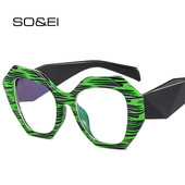 SO&EI Retro Polygon Candy Color Ženski okvir za naočale Prozirne anti-Blu-Ray leće Naočale Opružna šarka Muški okvir za optičke naočale