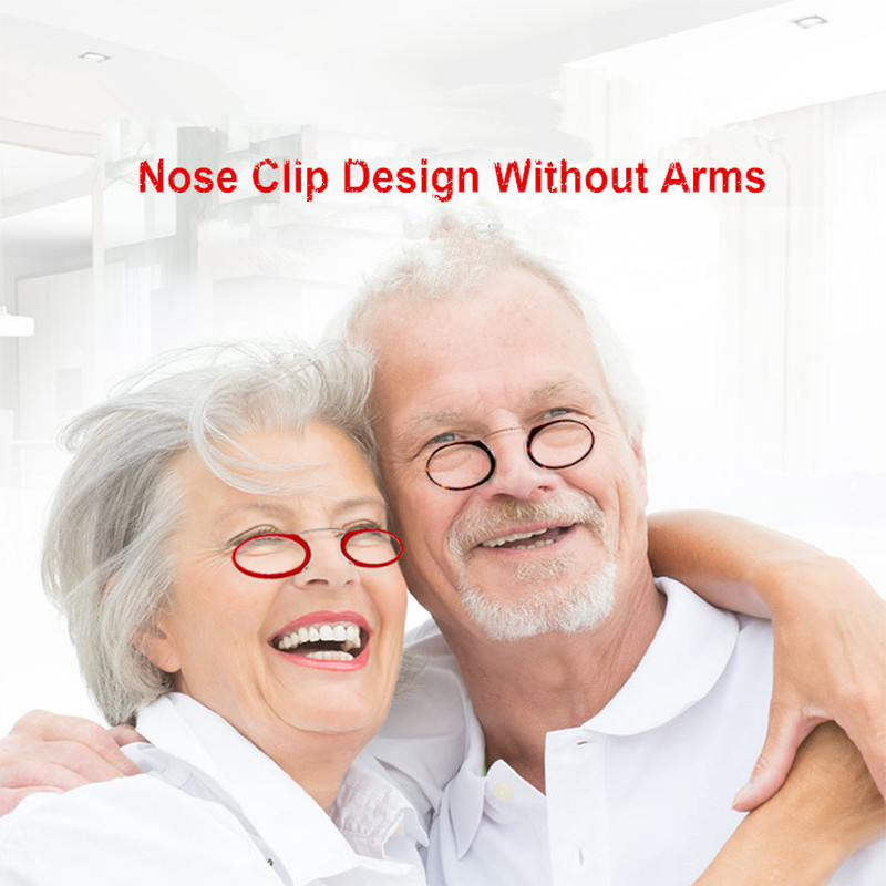 Plastmasas lasīšanas brilles bez kājām Deguna klips Sos Pārnēsājamas Mini Presbyopic Brilles Hipermetropijas palielināmā dioptrija +150 +200 +250 Lēti