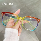 LNFCXI Нова мода Rainbow Gradient Color Square Оптични анти-сини очила Дамски ретро очила Женски очила Oculos