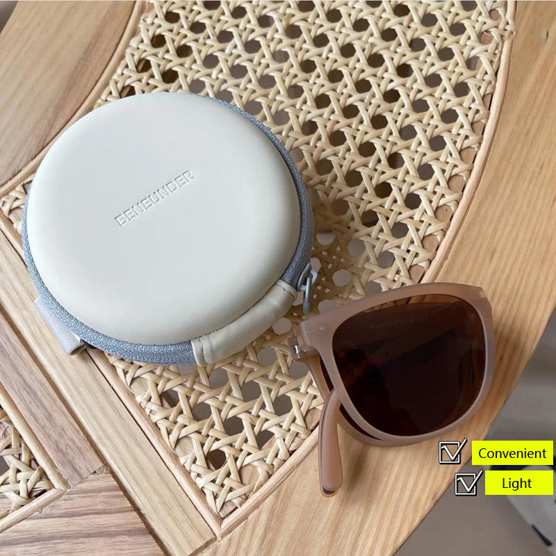 Πτυσσόμενη θήκη γυαλιών ηλίου Στρογγυλή θήκη γυαλιών Τσάντα αποθήκευσης Φερμουάρ Μαλακή δερμάτινη τσάντα Φορητή τσάντα γυαλιά ηλίου κουτί γυαλιών ηλίου