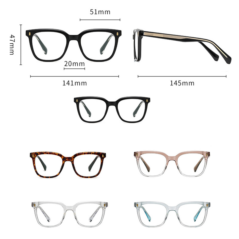 Swanwick modni muški retro okvir za naočale muški optički ženski antiplavo svjetlo acetat ženske tr90 naočale kvadratne prozirne crne