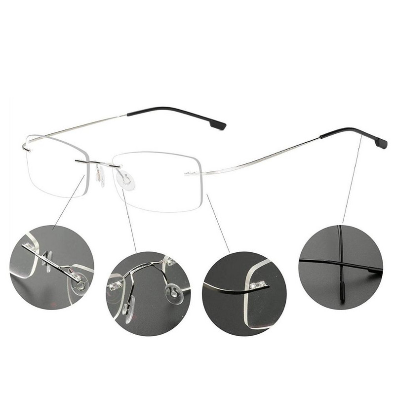 Bezskrūvējams vīriešu titāna sakausējuma briļļu ietvars bez apmalēm , īpaši viegls tuvredzības optiskais rāmis , bezskrūvējamas bezrāmju brilles F861